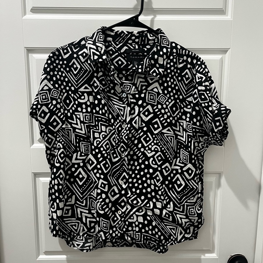 Black Tribal Print Button Up